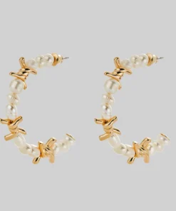 regalrose outlet shop 40 SS22 RUTHLESS. Barbed Wire & Ivory Pearl Large Hoop Earrings - Gold