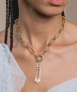CLASSICS ORA. Clear Quartz Pendant & Clasp Necklace - Gold Necklaces & Chains