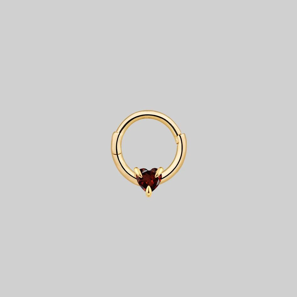 CLASSICS HEART & SOUL. Garnet Heart Septum Clicker Ring - Gold Earrings 5 CLASSICS HEART & SOUL. Garnet Heart Septum Clicker Ring - Gold Earrings