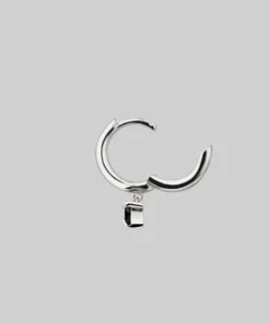 CLASSICS HEART & SOUL. Black Spinel Dangly Heart Hoop Earrings - Silver