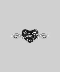 CLASSICS Silver Rings MEMENTO MORI. Black Enamel Heart Silver Ring
