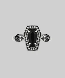 CLASSICS MORI. Black Onyx & Crystal Coffin Silver Ring