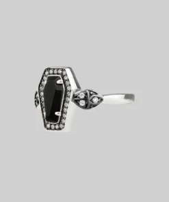 CLASSICS MORI. Black Onyx & Crystal Coffin Silver Ring