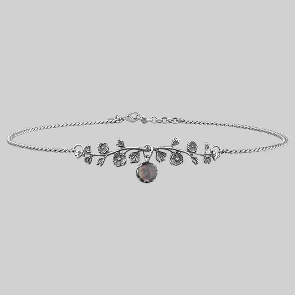 CLASSICS DARK BLOOM. Black Mother Of Pearl Choker - Silver 1 CLASSICS DARK BLOOM. Black Mother Of Pearl Choker - Silver