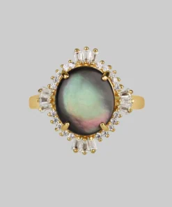 End Of Line CHERISH. Black Mother Of Pearl Cocktail Ring - Gold