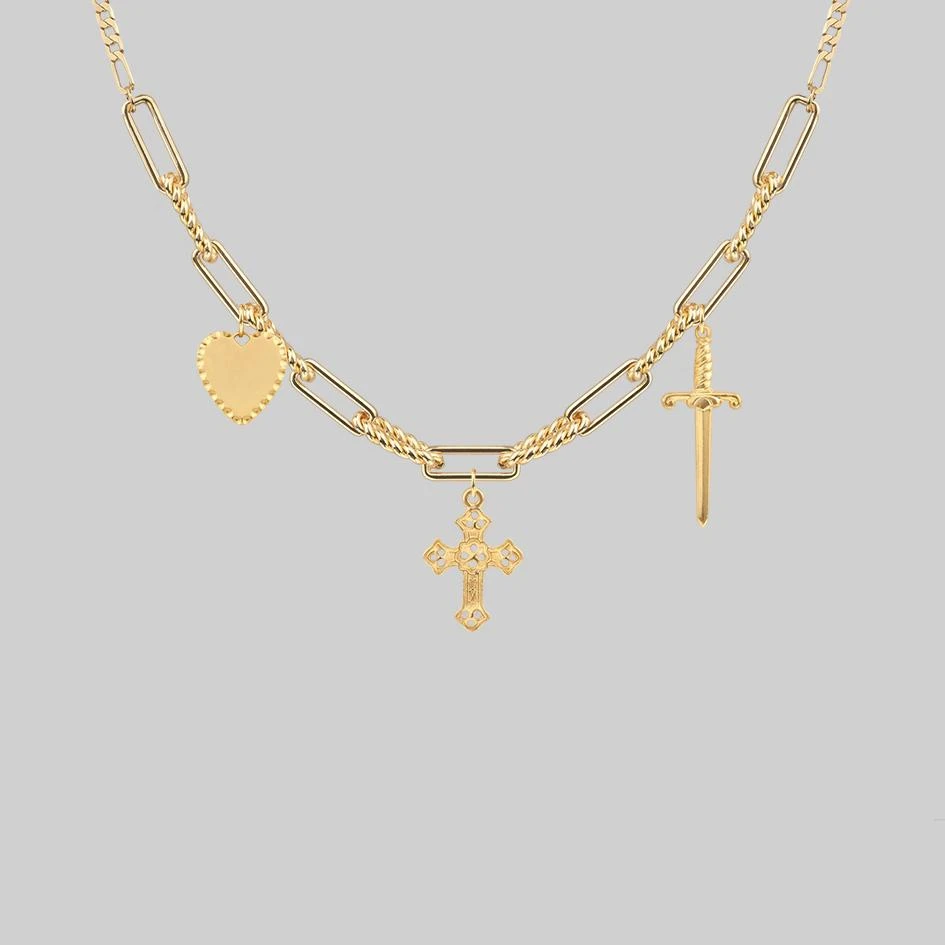 CLASSICS MANIFEST. Multi Charm Chain Necklace - Gold 3 CLASSICS MANIFEST. Multi Charm Chain Necklace - Gold
