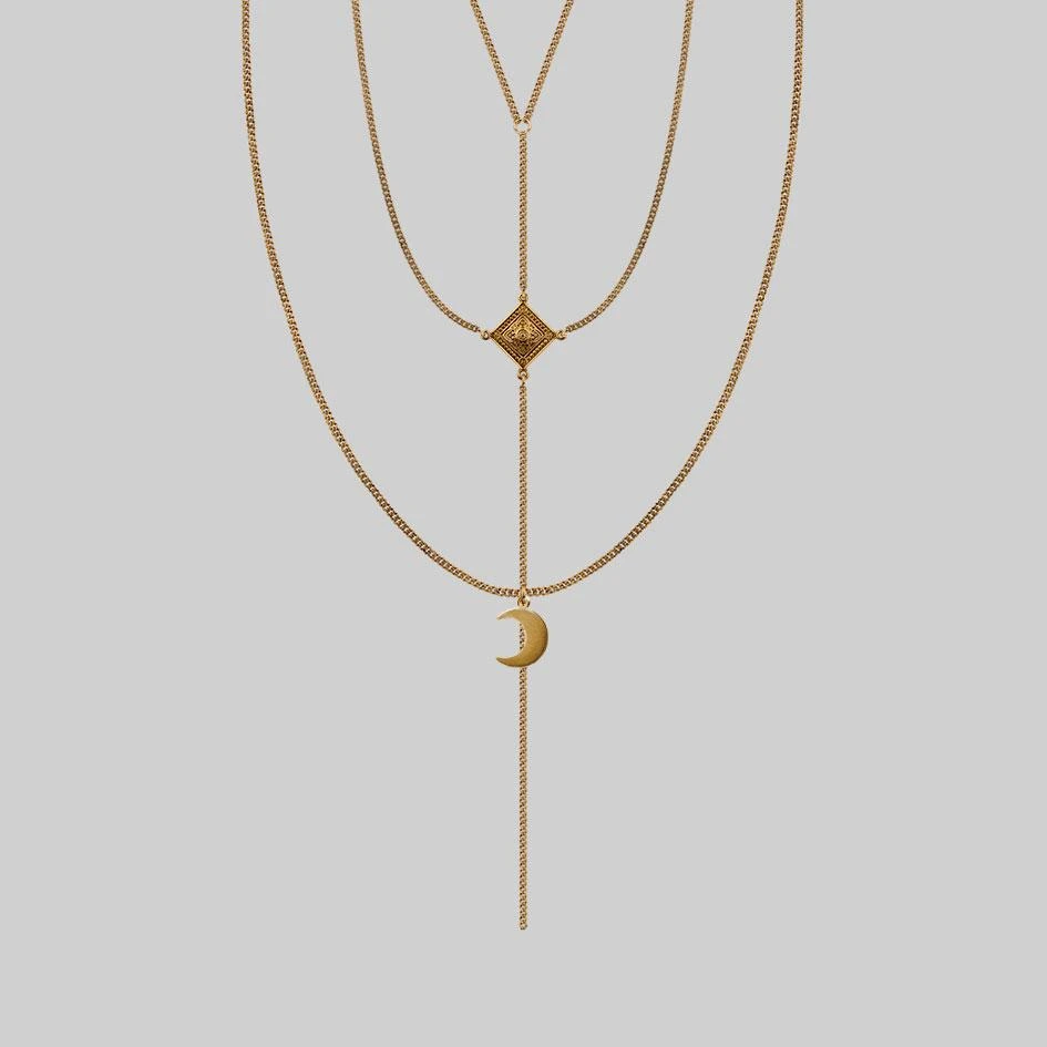 CLASSICS ZODIAC. Layered Moon Chain Choker - Gold Necklaces & Chains 2 CLASSICS ZODIAC. Layered Moon Chain Choker - Gold Necklaces & Chains
