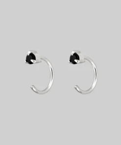 CLASSICS Round Black Spinel Huggie Hoop Earrings - Silver 7 CLASSICS Round Black Spinel Huggie Hoop Earrings - Silver