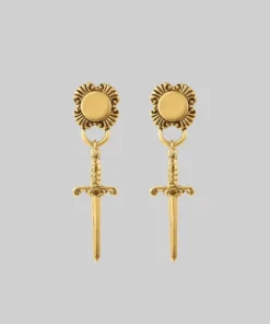 AW21 SACRAMENT. Ornate Shield & Sword Earrings - Gold