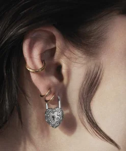 End Of Line KEEPER. Ornate Heart Padlock Silver Earrings