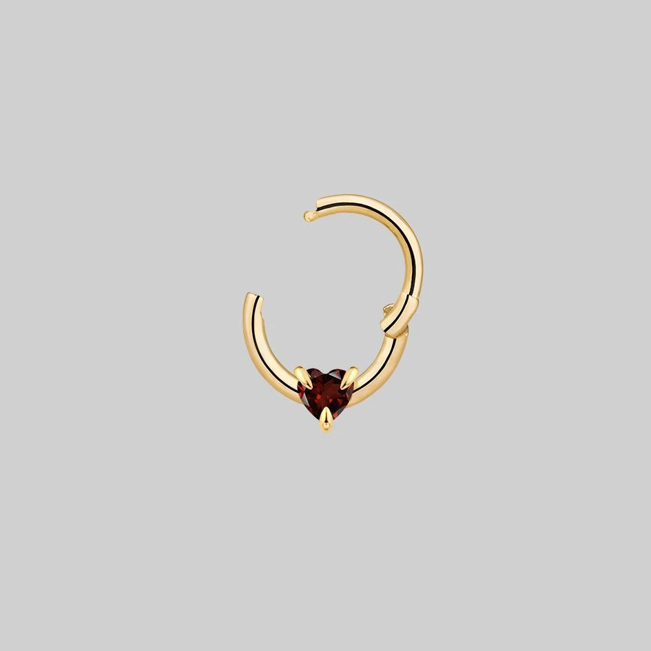 CLASSICS HEART & SOUL. Garnet Heart Septum Clicker Ring - Gold Earrings 4 CLASSICS HEART & SOUL. Garnet Heart Septum Clicker Ring - Gold Earrings