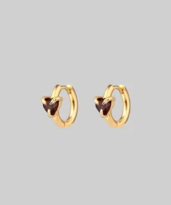CLASSICS HEART & SOUL. Garnet Heart Hoop Earrings - Gold