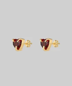 CLASSICS HEART & SOUL. Garnet Heart Stud Earrings - Gold