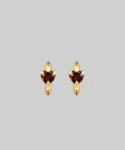 CLASSICS HEART & SOUL. Garnet Heart Hoop Earrings - Gold