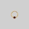 CLASSICS HEART & SOUL. Garnet Heart Septum Clicker Ring - Gold Earrings