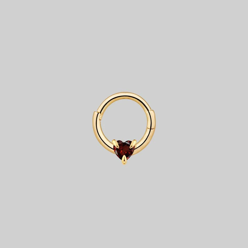 CLASSICS HEART & SOUL. Garnet Heart Septum Clicker Ring - Gold Earrings 1 CLASSICS HEART & SOUL. Garnet Heart Septum Clicker Ring - Gold Earrings