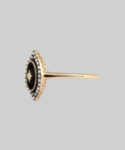 CLASSICS REVERENCE. Oval Black Enamel Crystal Gold Ring Rings
