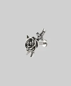 AW21 RHAPSODY. Dagger Through Rose Stud Earring - Silver