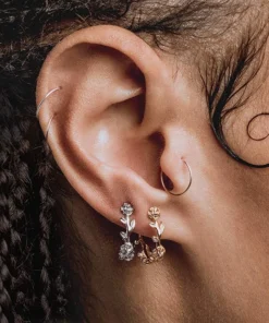 CLASSICS Earrings SARAH. Rose Foliage Hoops - Silver