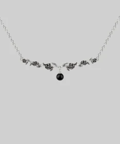 End Of Line DAMASK. Black Spinel Rose Foliage Collar Necklace - Silver Necklaces & Chains