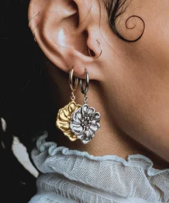 End Of Line PETRA. Winter Wild Rose Hoop Earrings - Gold