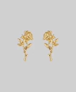 CLASSICS AMOR. Rose Stem Stud Earrings - Gold