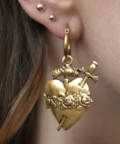 CLASSICS INFERNO. Sacred Heart Hoop Earrings - Gold