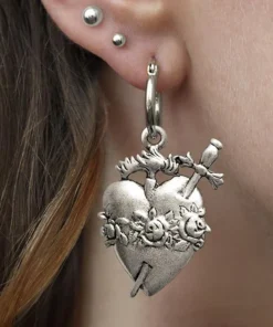 CLASSICS INFERNO. Sacred Heart Hoop Earrings - Silver