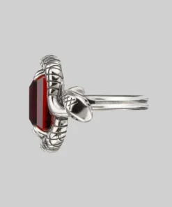 BLACK FRIDAY 2021 MALICE. Garnet CZ Coiled Snake Cocktail Ring - Silver Rings
