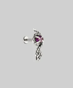 AW21 Earrings INSIDIOUS. Amethyst Coiled Snake Stud Earring - Silver
