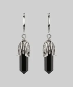 CLASSICS DEATH BLOOM. Black Agate Gemstone Earrings - Silver