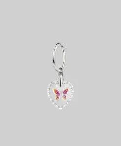 CLASSICS NEW DAWN. Butterfly Glass Heart Hoop Earrings - Silver