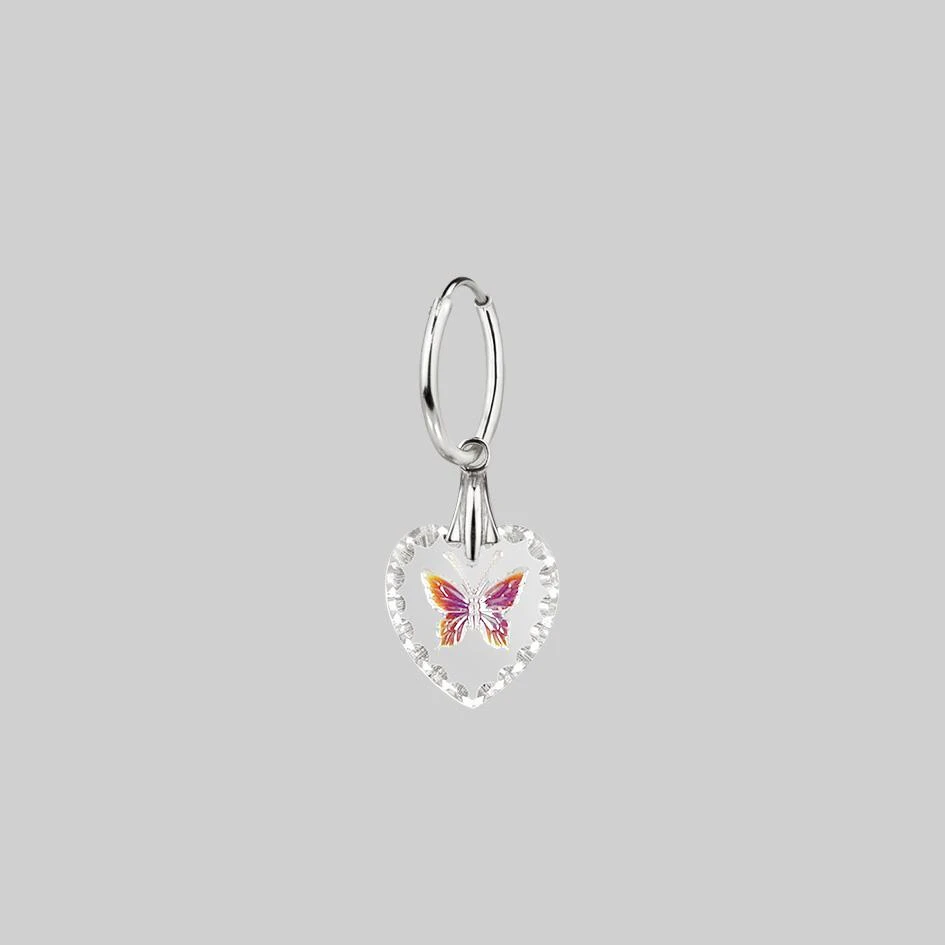 CLASSICS NEW DAWN. Butterfly Glass Heart Hoop Earrings - Silver 1 CLASSICS NEW DAWN. Butterfly Glass Heart Hoop Earrings - Silver