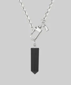 End Of Line SCARLET. Black Agate Pendant & Fob Clasp Necklace - Silver Necklaces & Chains