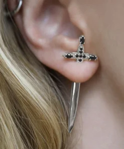 CLASSICS SLAY. Black Spinel Silver Dagger Single Earring Earrings