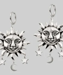 CLASSICS HELIOS. Sun & Moon Dream Catcher Hoop Earrings - Silver
