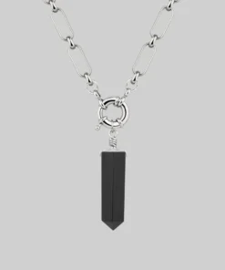 CLASSICS ORA. Black Agate Pendant & Clasp Necklace - Silver
