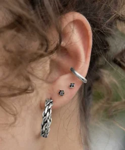 CLASSICS ACE. Onyx Diamond Silver Stud Earrings