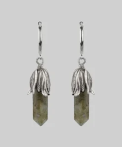 CLASSICS DEATH BLOOM. Labradorite Gemstone Hoop Earrings - Silver