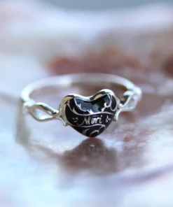 CLASSICS Silver Rings MEMENTO MORI. Black Enamel Heart Silver Ring