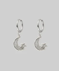 End Of Line LITTLE DREAMS. Moon & Star Hoop Earrings - Silver
