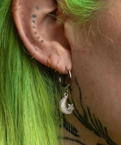 End Of Line LITTLE DREAMS. Moon & Star Hoop Earrings - Silver