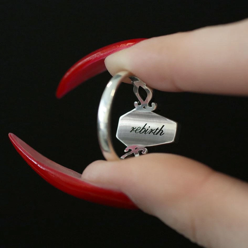 CLASSICS REBIRTH. Rose Under Glass Coffin Ring - Silver Rings 2 CLASSICS REBIRTH. Rose Under Glass Coffin Ring - Silver Rings