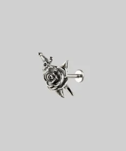 AW21 RHAPSODY. Dagger Through Rose Stud Earring - Silver