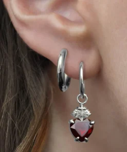 CLASSICS The Sacred Heart Garnet Earrings - Silver
