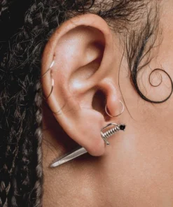 CLASSICS Earrings SALEM. Black Spinel Short Dagger Single Earring - Silver