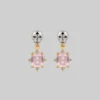 VALENTINES 2022 STAR CROSSED LOVERS. Rose Quartz & Skull Earrings - Gold
