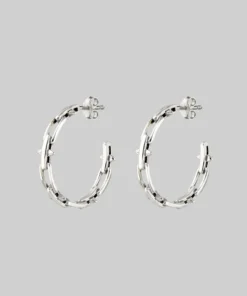AW21 LUCIA. Spiked Chain Hoop Earrings - Silver