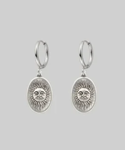 CLASSICS DAWN. Symbolic Sun Face Hoop Earrings - Silver