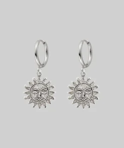 End Of Line LUMI. Sun Face Hoop Earrings - Silver